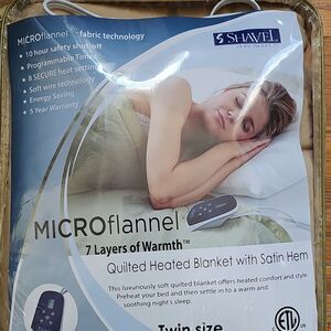 Shavel Microflannel Quilted Heated Blanket Twin Beige Programmable Timer